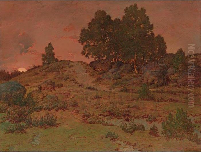 Soleil Couchant Sur Les Sables Du Jean-de-paris Oil Painting by Theodore Rousseau