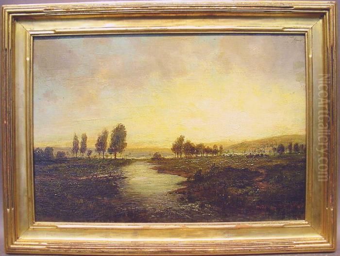 Landscape At Dusk Oil Painting by Theodore Rousseau