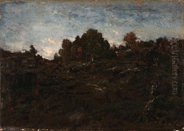 Sentier Du Jean-de-paris, Crpuscule (platire En Fort Defontainebleau)
Signed 'th Rousseau.' (lower Left), And Stamped With Initials'th.r' (lugt 2437; Lower Right) Oil Painting by Theodore Rousseau