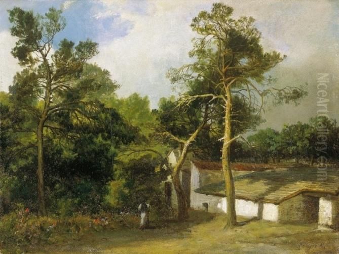 The Yard Of A Farm Oil Painting by Karoly Telepy