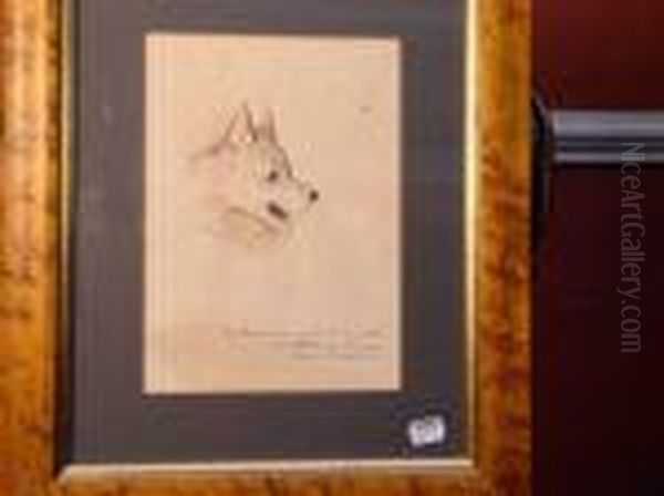 Study Ofa Dogs Head Oil Painting by Louis Wain