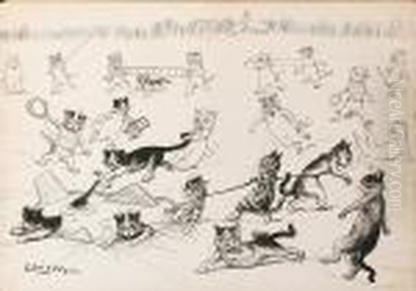 Cats Playing On The Ice Oil Painting by Louis Wain