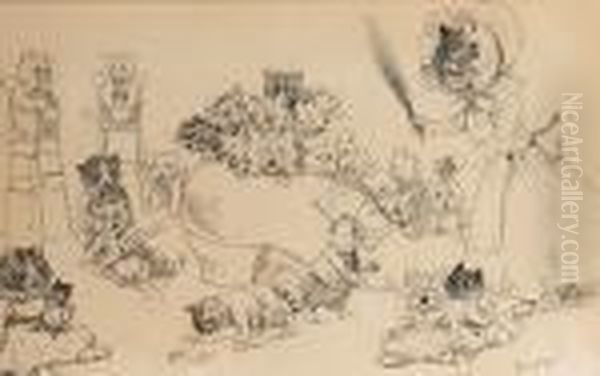 There Was An Old Pussy Who Lived In Shoe Oil Painting by Louis Wain