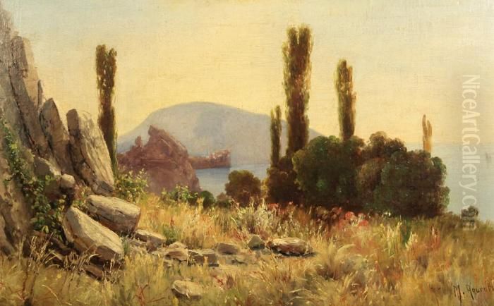Poplars On The Coast Oil Painting by Mikhail Alisov