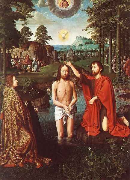 The Triptych of Jean Des Trompes (central panel depicting the baptism of Christ) 1505 Oil Painting by Gerard David