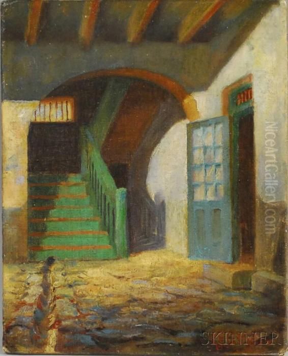 Courtyard In Old Cabildo New Orleans, La Oil Painting by George Frederick Castledon