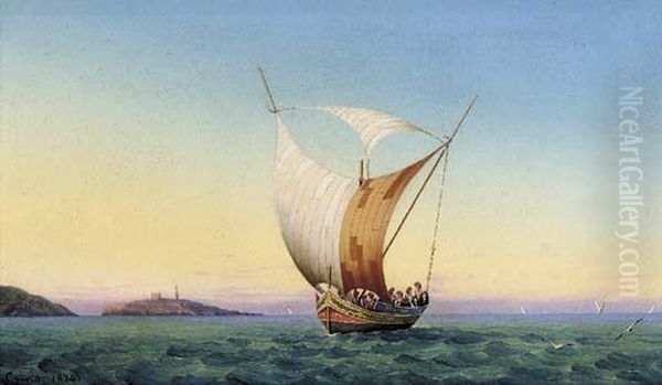 A Luzzu Passing St. Paul's 
Island In St. Paul's Bay, Malta; And A Luzzu In A Squall Off The Maltese
 Coast Oil Painting by Nicola F. Criscimanno