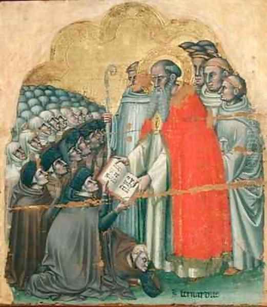 St Bernard Tolomeo 1272-1348 giving the Rule to his Order Oil Painting by Simone dei Crocefissi