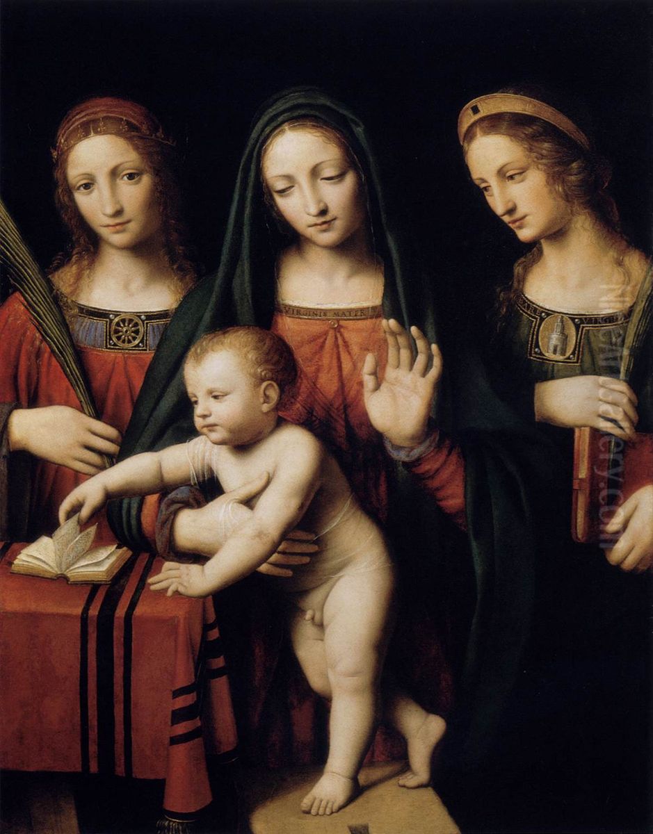 Madonna and Child with Sts Catherine and Barbara Oil Painting by Bernardino Luini