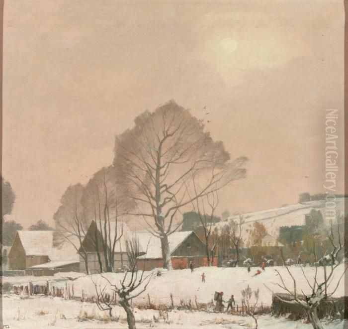 Winterliche Dorflandschaft Mit Hugelhintergrund Oil Painting by Max Durschke