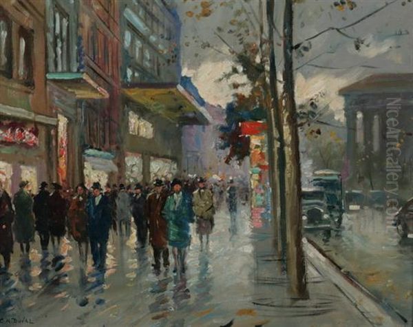 Crowed Parisian Street Scene Oil Painting by Duval, Charles Allen