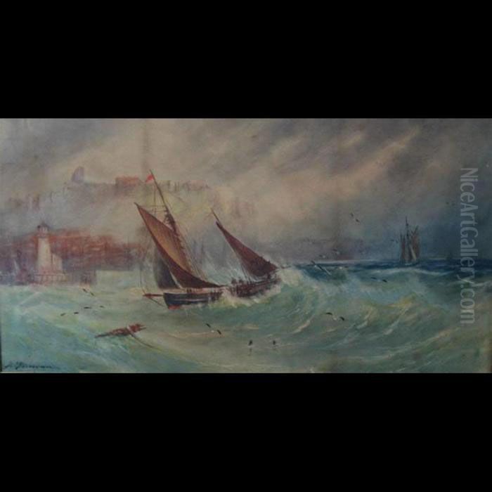 Shipping In Heavy Seas Oil Painting by Joseph Eaman