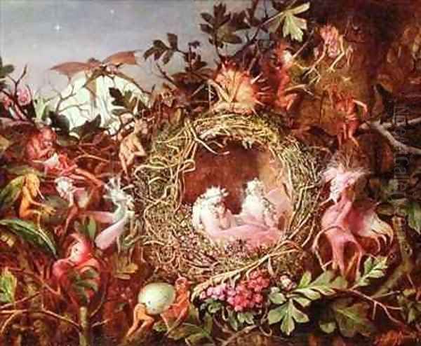 Fairies in a Birds Nest Oil Painting by John Anster Fitzgerald