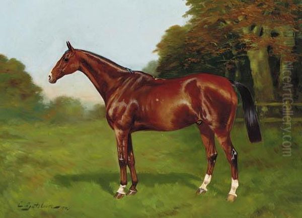 Mon Prince A Chestnut Hunter In A Paddock Oil Painting by Charles E. Gatehouse