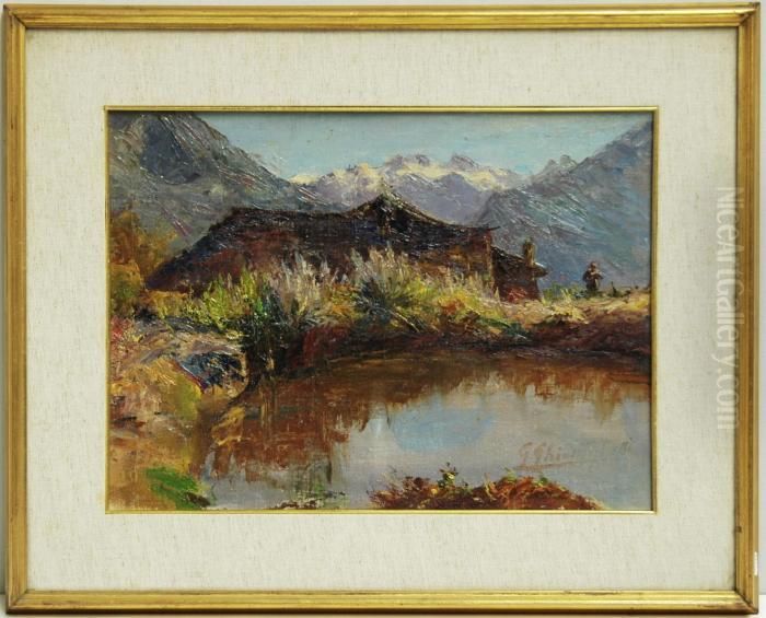 Scorcio Di Laghetto Montano Oil Painting by Giuseppe Ghiringhelli