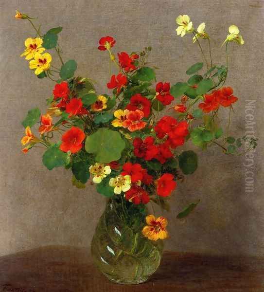 Nasturtiums Oil Painting by Ignace Henri Jean Fantin-Latour