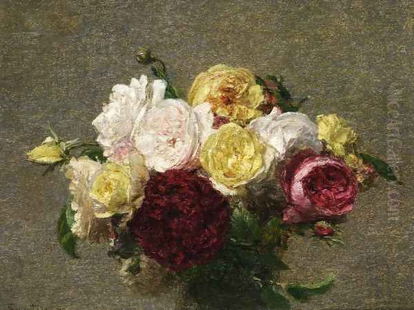 Bouquet of Roses I Oil Painting by Ignace Henri Jean Fantin-Latour