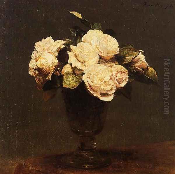 White Roses 2 Oil Painting by Ignace Henri Jean Fantin-Latour