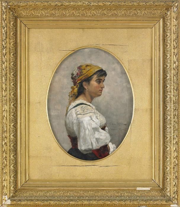 Kvinna Med Blommig Sjalett Oil Painting by Clara Lofgren