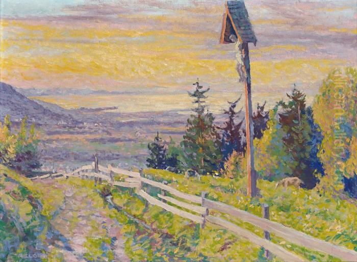 Blick Von Der Hohe Uber Dornbirn Auf Rohrspitz Und Den Abendlichen Bodensee Oil Painting by Alfons Luger