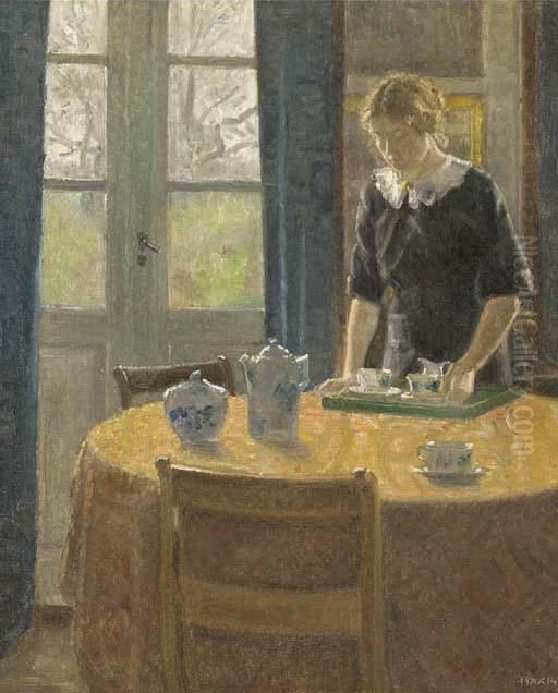 Clearing Away After Tea Oil Painting by Viggo Svend Madsen