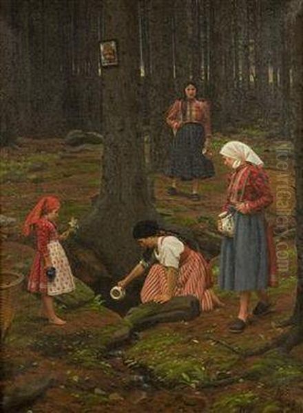 At A Spring Oil Painting by Jan Maly