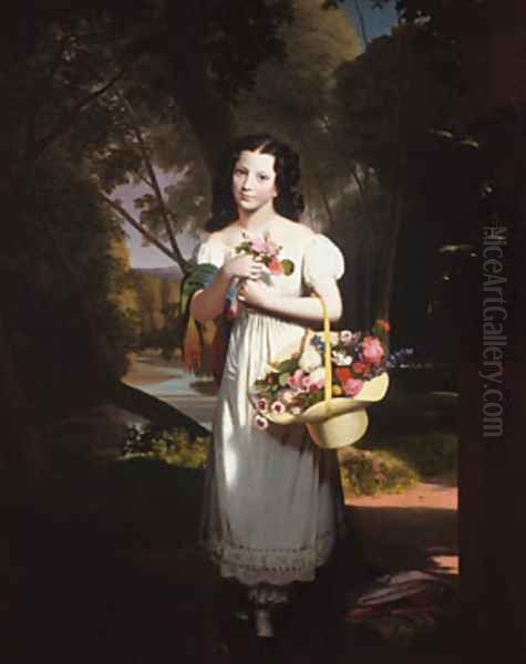 Little Girl with Flowers (Amelia Palmer) Oil Painting by Charles Cromwell Ingham