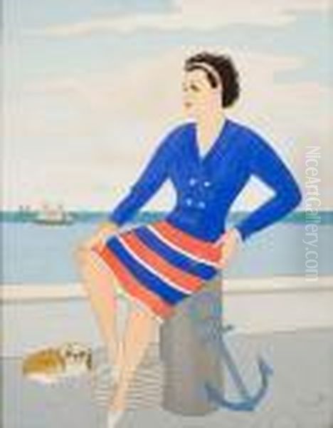 Donna Su Banchina Del Porto Oil Painting by Gino Mugnai