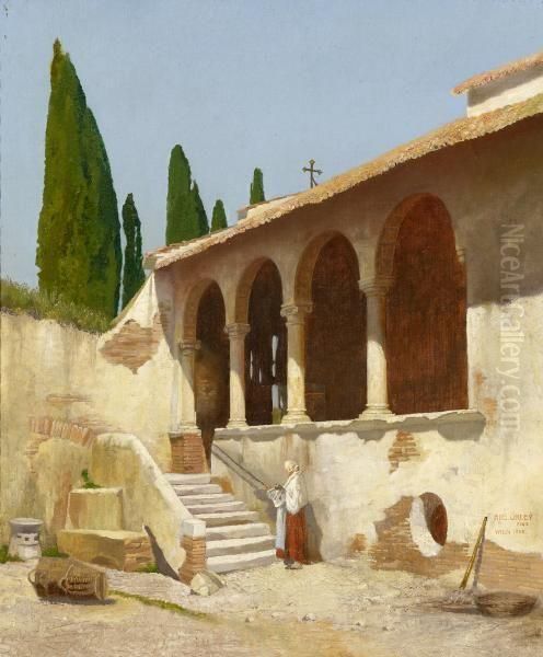 Italian Cloister Courtyard Oil Painting by Robert Oerley