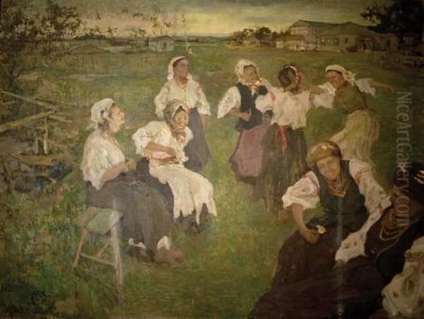 Women In Village Oil Painting by Arie Orland
