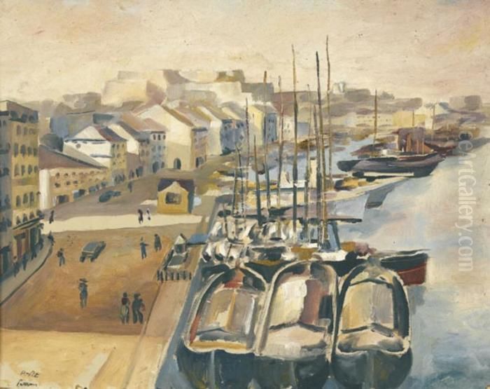 Hafenpartie Mit Schiffen Oil Painting by Paul Robert Perrin