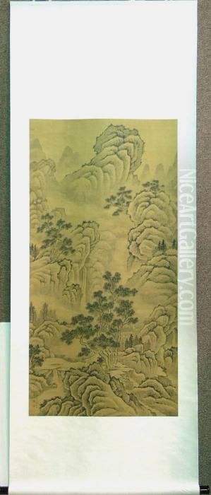 Mountain Landscape Oil Painting by Emperor Qianlong