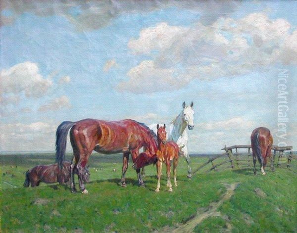 Weite Sommerliche Weidelandschaft Mit Pferden Oil Painting by Alfred Roloff