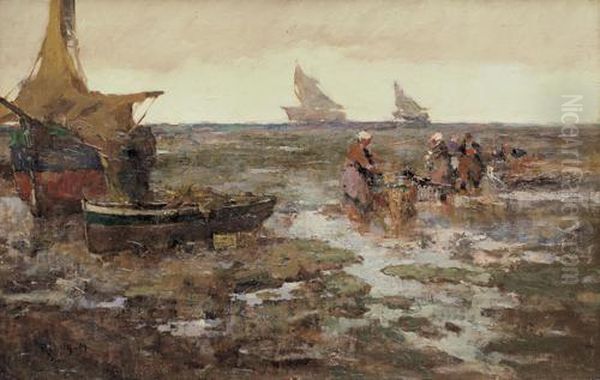 Figure Sulla Spiaggia Oil Painting by Matteo da Angelo Rossotti