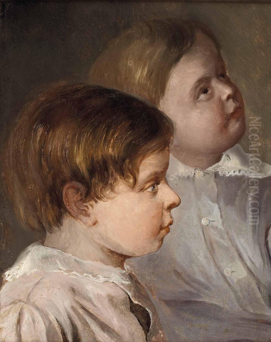 Doppelbildnis Der Beiden Kleinen Sohne Des Kunstlers Oil Painting by Albert Schindler