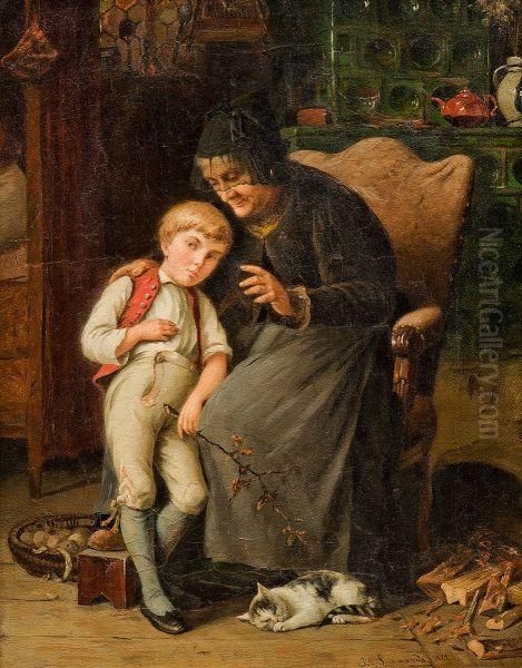 Grandmother With Child Oil Painting by Julius Simmonds