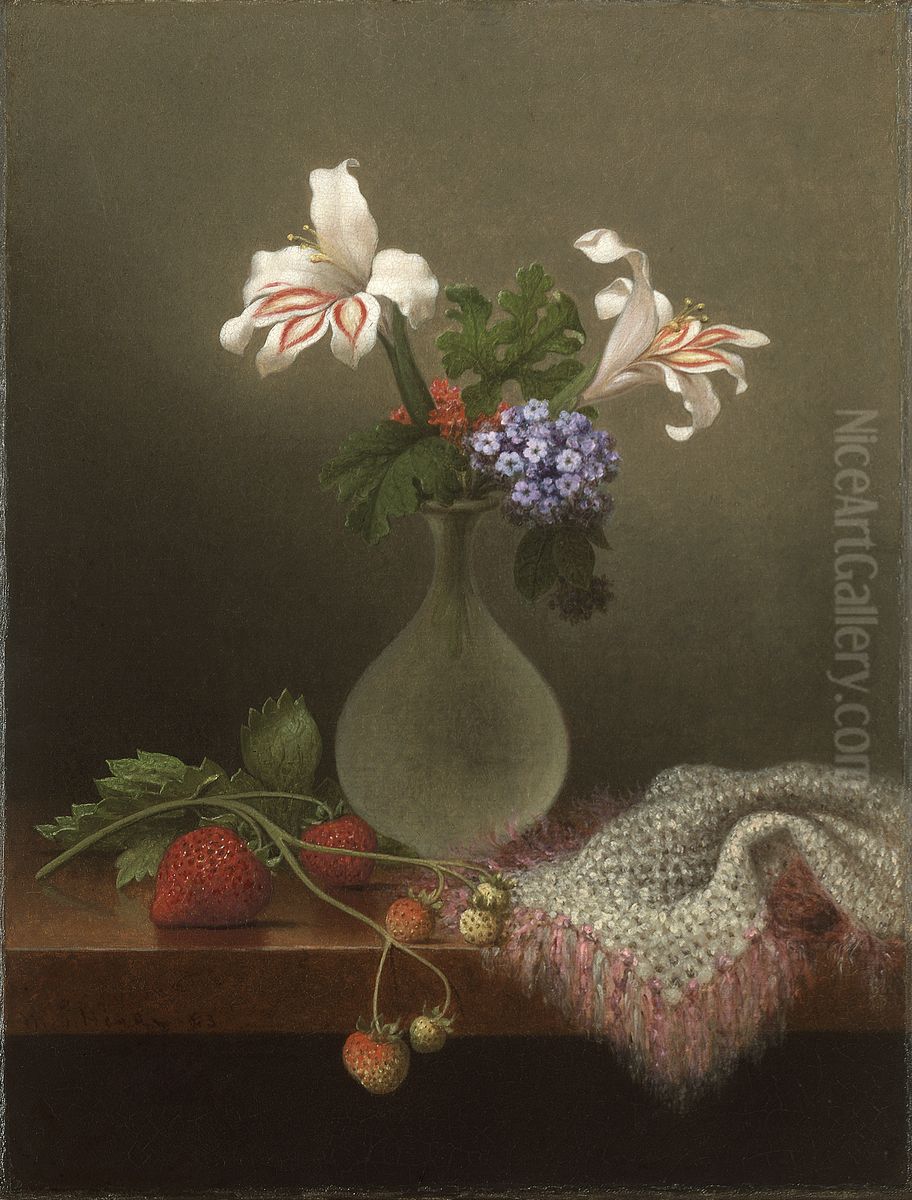 A Vase Of Corn Lilies And Heliotrope Oil Painting by Martin Johnson Heade
