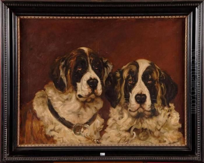 Portraits De Deux Chiens Oil Painting by Albert Toefaerts