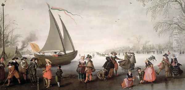 Skaters and a golf party on the ice Oil Painting by David Vinckboons I