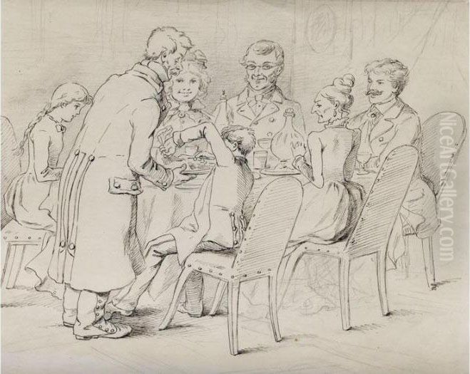 Familie Am Speisetisch. Oil Painting by Marquard, Freiherr Von Leopreching