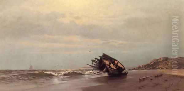 Shipwreck on a Sandy Beach Oil Painting by Francis Augustus Silva