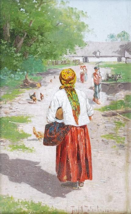 Motyw Wiejski Oil Painting by Teofil Zaleski