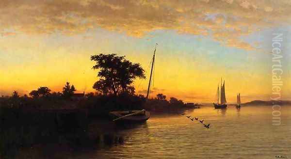 Sunset Oil Painting by Francis Augustus Silva