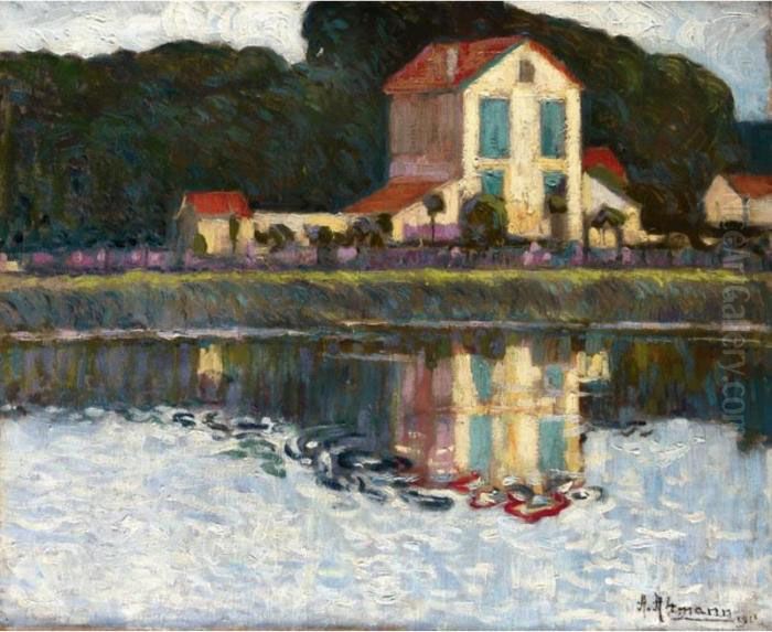 River In Springtime Oil Painting by Alexander Altmann