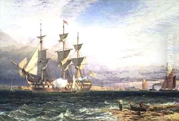 Sheerness Island of Sheppey Guardship Saluting Oil Painting by Henry Thomas Dawson