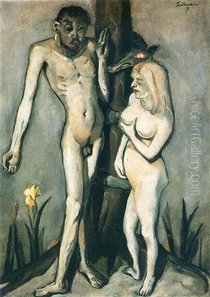 Adam And Eve Oil Painting by Max Beckmann