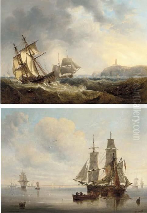 Trading Brigs Passing In The 
Channel Off Flamborough Head; And Shipping Becalmed In The Humber Off 
Spurn Point Oil Painting by John Wilson Carmichael
