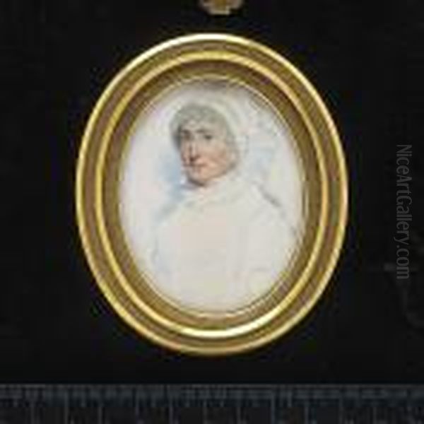 An Unfinished Portrait Of Mrs 
Johnson, Called 'trumpet Grandma', Wearing Collar, Turban In Her 
Powdered Hair. Oil Painting by George Chinnery