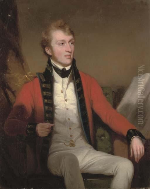 Portrait Of An Officer Of The 
East India Company, Small Three-quarter-length, In Uniform, Seated Oil Painting by George Chinnery