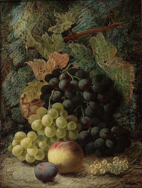 Still Life Of Grapes And Other 
Fruit On A Mossy Bank; Still Life Of Birds Nest And Flowers On A Mossy 
Bank Oil Painting by Oliver Clare